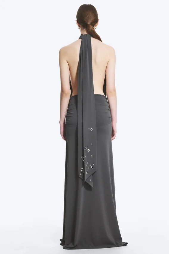 Halter Maxi Dress – Dark Grey Halter Maxi Dress – Dark Grey