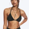 Halter Scoop Neck Triangle Bikini Top – Black