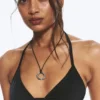Halter Scoop Neck Triangle Bikini Top – Black