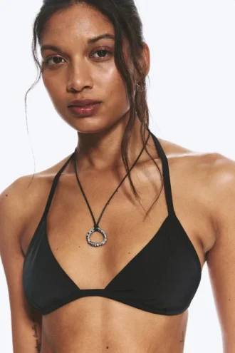 Halter Scoop Neck Triangle Bikini Top – Black