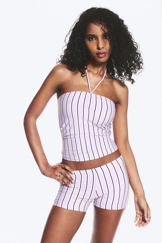 Halterneck Bandeau Top – Striped Lilac Halterneck Bandeau Top – Striped Lilac