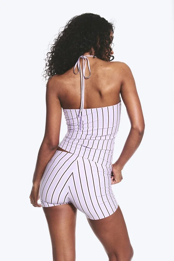 Halterneck Bandeau Top – Striped Lilac Halterneck Bandeau Top – Striped Lilac
