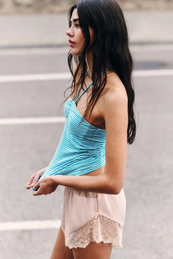 Halterneck Bandeau Top – White & Turquoise Stripes Halterneck Bandeau Top – White & Turquoise Stripes