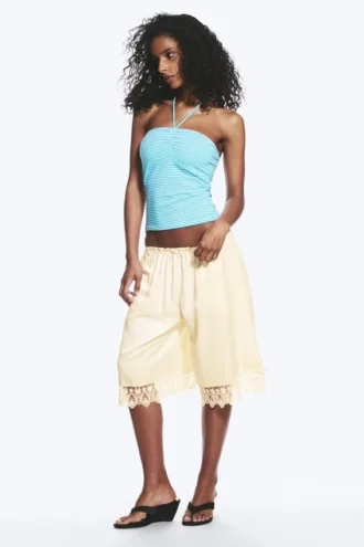 Halterneck Bandeau Top – White & Turquoise Stripes