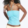 Halterneck Bandeau Top – White & Turquoise Stripes Halterneck Bandeau Top – White & Turquoise Stripes