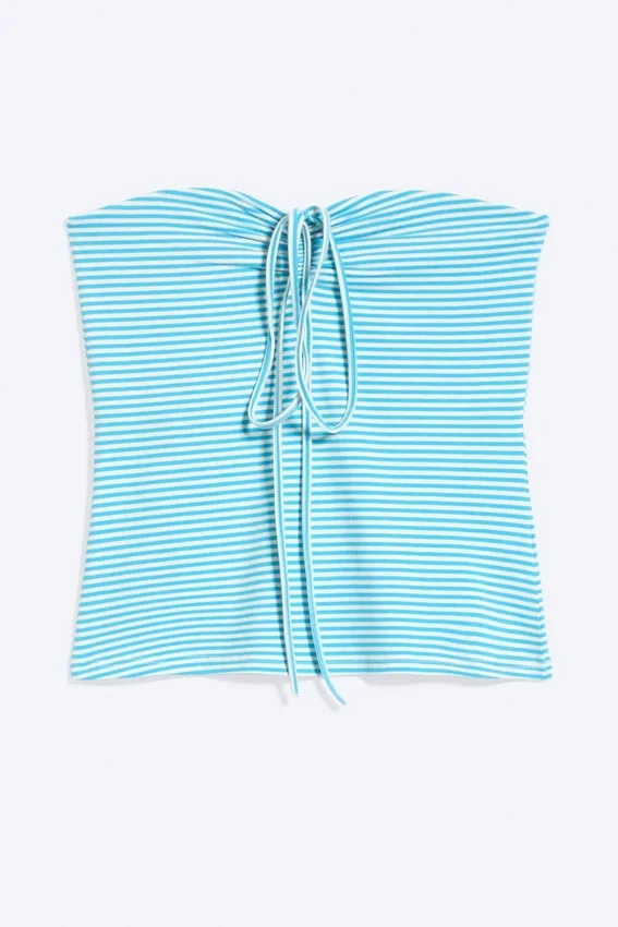 Halterneck Bandeau Top – White & Turquoise Stripes Halterneck Bandeau Top – White & Turquoise Stripes