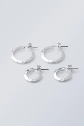Hammered Hoops 2-Pack – Silver Hammered Hoops 2-Pack – Silver