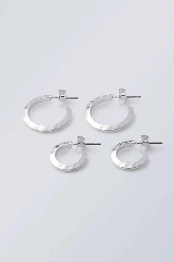 Hammered Hoops 2-Pack – Silver Hammered Hoops 2-Pack – Silver