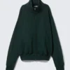 Heavyweight Funnel Neck Zip Sweater – Dark Green