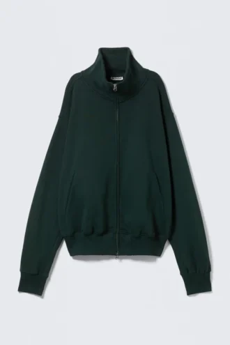 Heavyweight Funnel Neck Zip Sweater – Dark Green