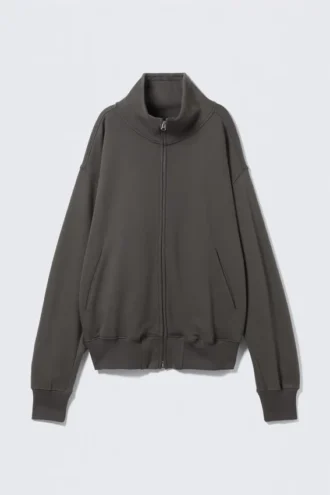 Heavyweight Funnel Neck Zip Sweater – Dark Grey