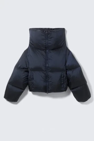 High Collar Cropped Down Jacket – Dark Navy Blue High Collar Cropped Down Jacket – Dark Navy Blue