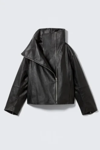 High Collar Leather Jacket – Black High Collar Leather Jacket – Black