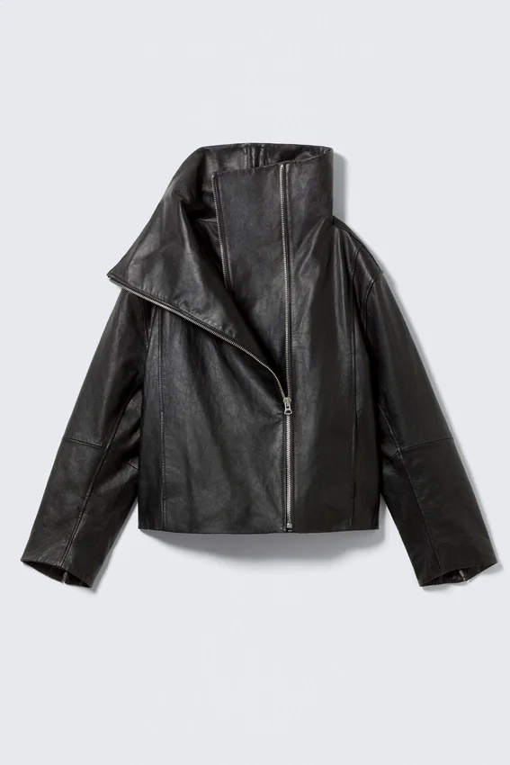 High Collar Leather Jacket – Black High Collar Leather Jacket – Black