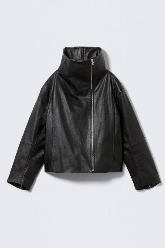 High Collar Leather Jacket – Black High Collar Leather Jacket – Black