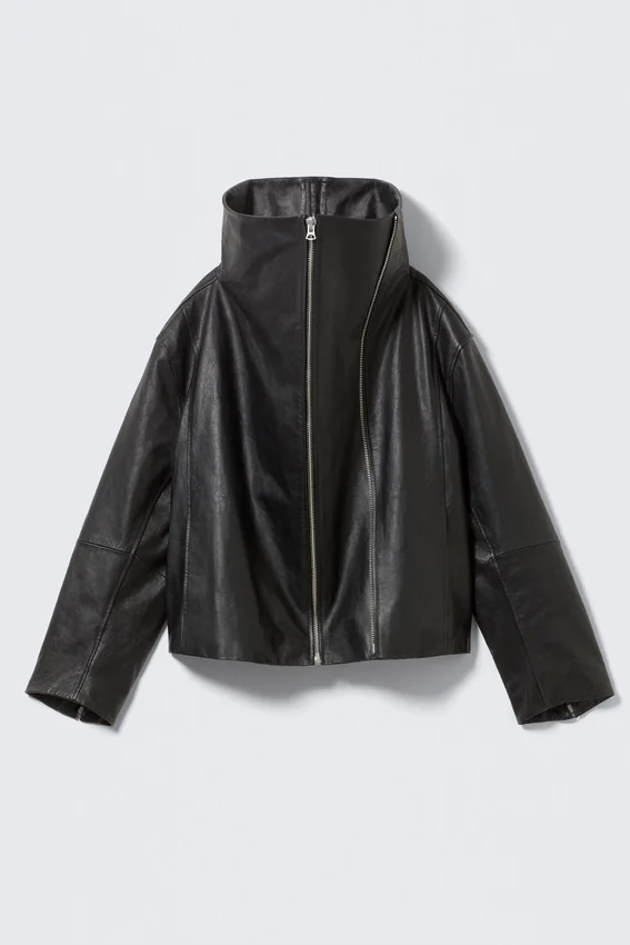 High Collar Leather Jacket – Black High Collar Leather Jacket – Black