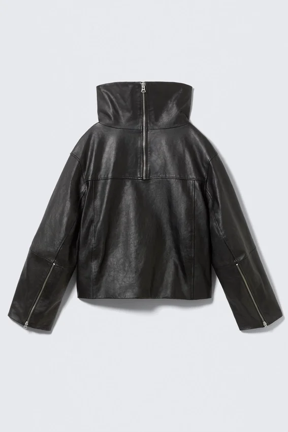 High Collar Leather Jacket – Black High Collar Leather Jacket – Black