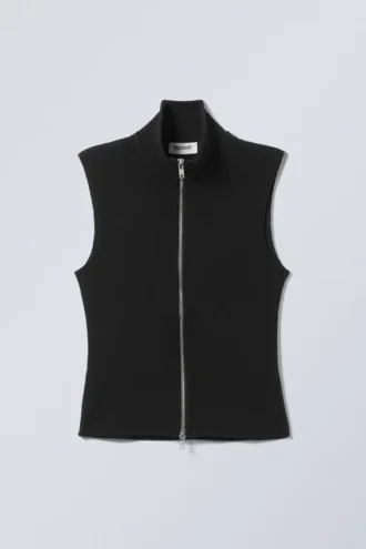 High Neck Zip Vest – Black