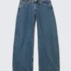 High Waisted Curved-Yoke Barrel Jeans – Blue Anthem – Medium Blue High Waisted Curved-Yoke Barrel Jeans – Blue Anthem – Medium Blue