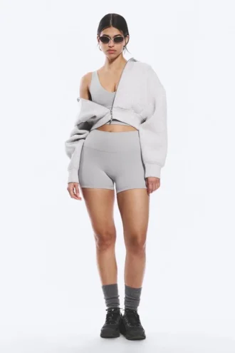 High Waisted Sports Biker Shorts – Light Grey