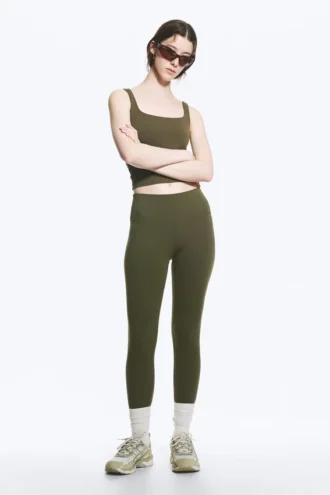 High Waisted Sports Tights – Dark Khaki Green