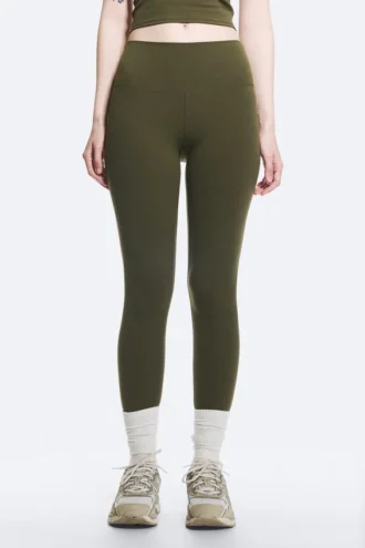 High Waisted Sports Tights – Dark Khaki Green