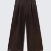 High Waisted Wide Leg Satin Trousers – Dark Brown High Waisted Wide Leg Satin Trousers – Dark Brown
