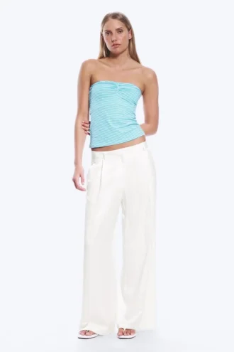 High Waisted Wide Leg Satin Trousers – White