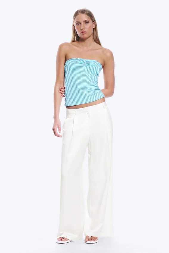 High Waisted Wide Leg Satin Trousers – White High Waisted Wide Leg Satin Trousers – White