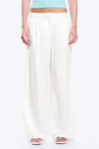 High Waisted Wide Leg Satin Trousers – White