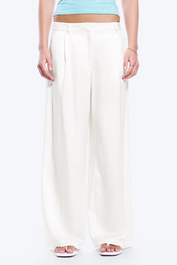 High Waisted Wide Leg Satin Trousers – White High Waisted Wide Leg Satin Trousers – White