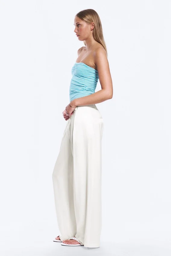 High Waisted Wide Leg Satin Trousers – White High Waisted Wide Leg Satin Trousers – White