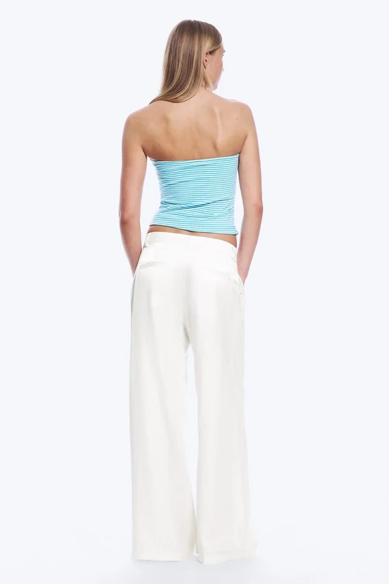 High Waisted Wide Leg Satin Trousers – White High Waisted Wide Leg Satin Trousers – White