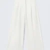 High Waisted Wide Leg Satin Trousers – White High Waisted Wide Leg Satin Trousers – White