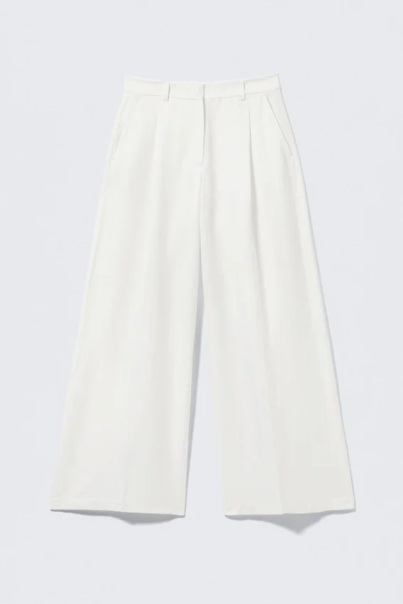 High Waisted Wide Leg Satin Trousers – White High Waisted Wide Leg Satin Trousers – White