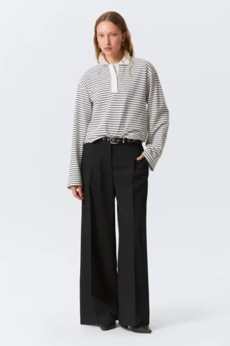 High Waisted Wide Leg Suiting Trousers – Black