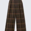 High Waisted Wide Leg Suiting Trousers – Checked Brown High Waisted Wide Leg Suiting Trousers – Checked Brown