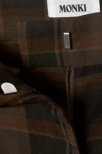 High Waisted Wide Leg Suiting Trousers – Checked Brown