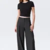 High Waisted Wide Leg Suiting Trousers – Dark Grey Melange High Waisted Wide Leg Suiting Trousers – Dark Grey Melange