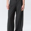 High Waisted Wide Leg Suiting Trousers – Dark Grey Melange High Waisted Wide Leg Suiting Trousers – Dark Grey Melange