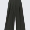 High Waisted Wide Leg Suiting Trousers – Dark Grey Melange High Waisted Wide Leg Suiting Trousers – Dark Grey Melange