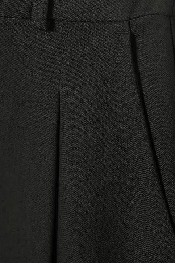 High Waisted Wide Leg Suiting Trousers – Dark Grey Melange High Waisted Wide Leg Suiting Trousers – Dark Grey Melange