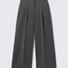 High Waisted Wide Leg Suiting Trousers – Pinstriped Dark Grey High Waisted Wide Leg Suiting Trousers – Pinstriped Dark Grey