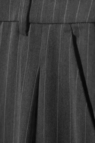 High Waisted Wide Leg Suiting Trousers – Pinstriped Dark Grey