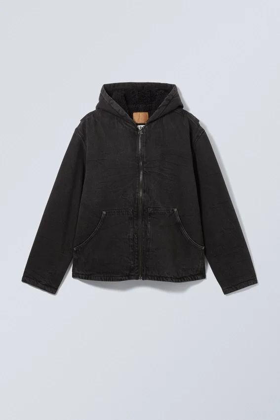 Hooded Denim Pile Jacket – Black Tie Hooded Denim Pile Jacket – Black Tie