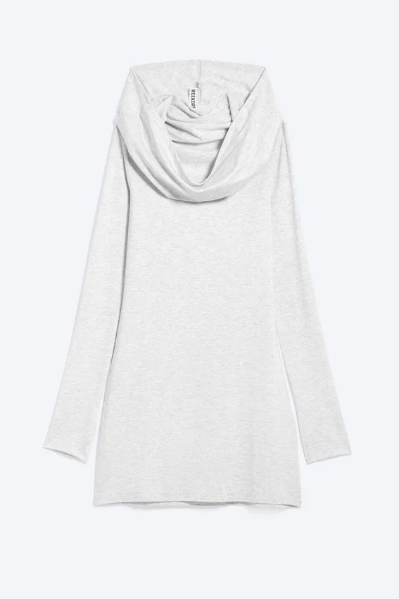 Hooded Long-Sleeved Mini Dress – Grey Melange Hooded Long-Sleeved Mini Dress – Grey Melange