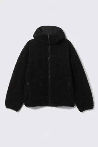 Hooded Pile Jacket – Black