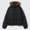 Hooded Puffer Jacket with Faux Fur Trim – Black Hooded Puffer Jacket with Faux Fur Trim – Black