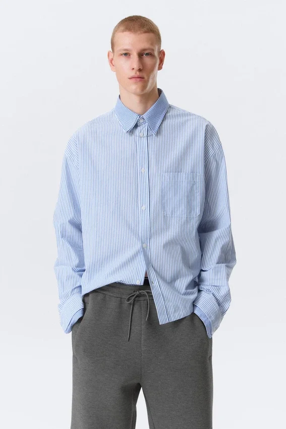 Hugo Hart Relaxed Double Collar Shirt – Blue – White Stripes Hugo Hart Relaxed Double Collar Shirt – Blue – White Stripes