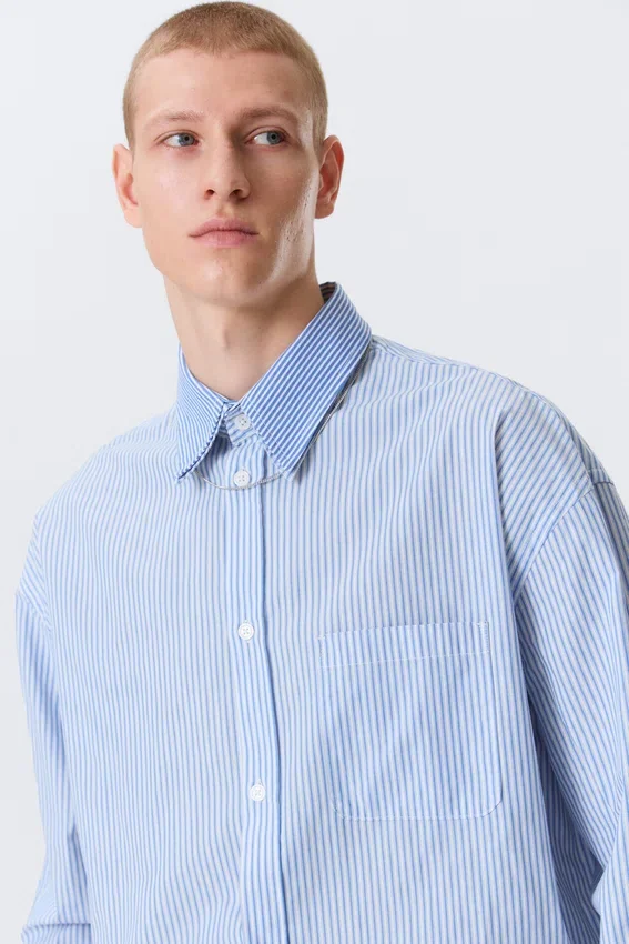 Hugo Hart Relaxed Double Collar Shirt – Blue – White Stripes Hugo Hart Relaxed Double Collar Shirt – Blue – White Stripes